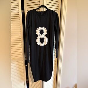 Locker Room Long Sleeve Black Dress with White '8' Appliqué